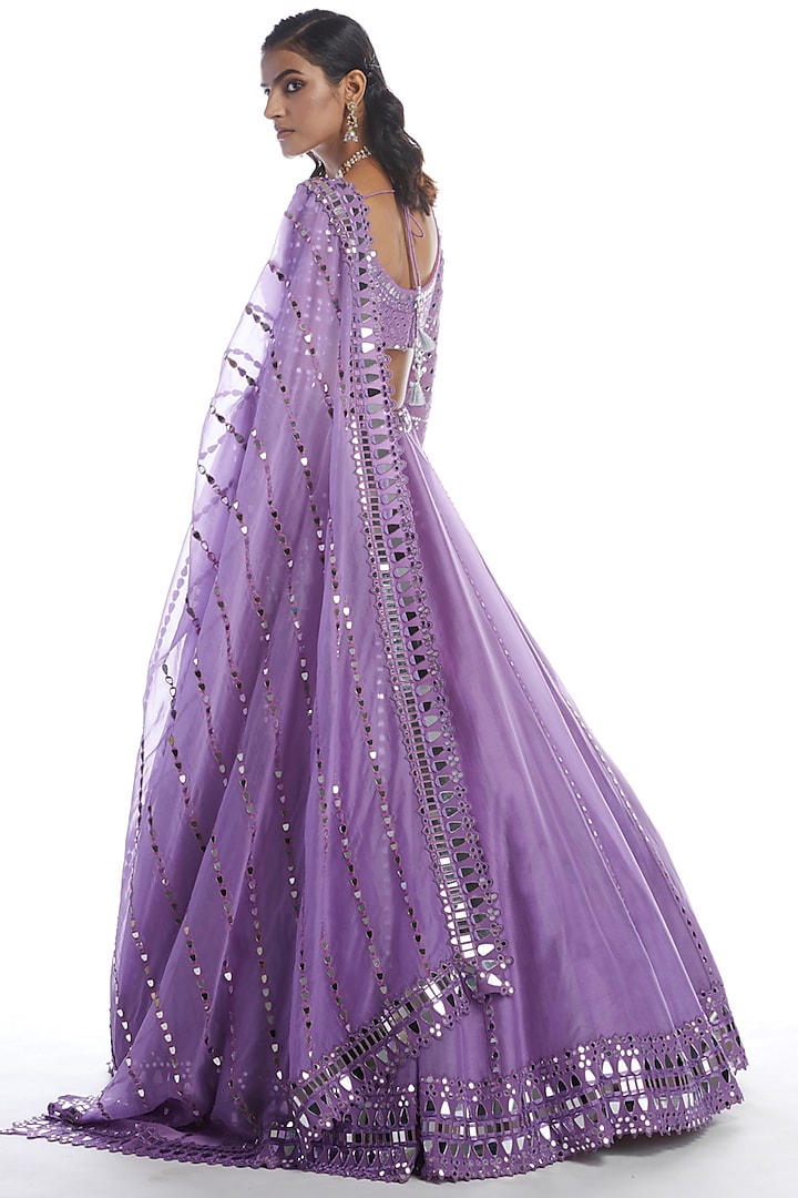 Catnip Purple Organza Mirror Embellished Wedding Lehenga Set by Vvani by Vani Vats at Pernia's Pop Up Shop