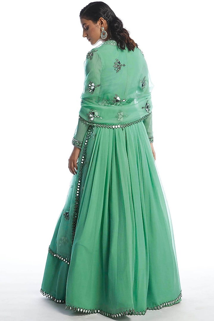 Dull Green Hand Embellished Wedding Anarkali Set by Vvani by Vani Vats at Pernia's Pop Up Shop