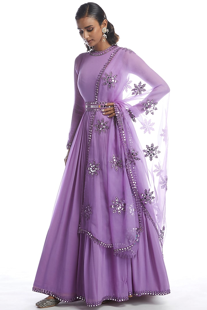 Catnip Purple Hand Embellished Anarkali Set by Vvani by Vani Vats