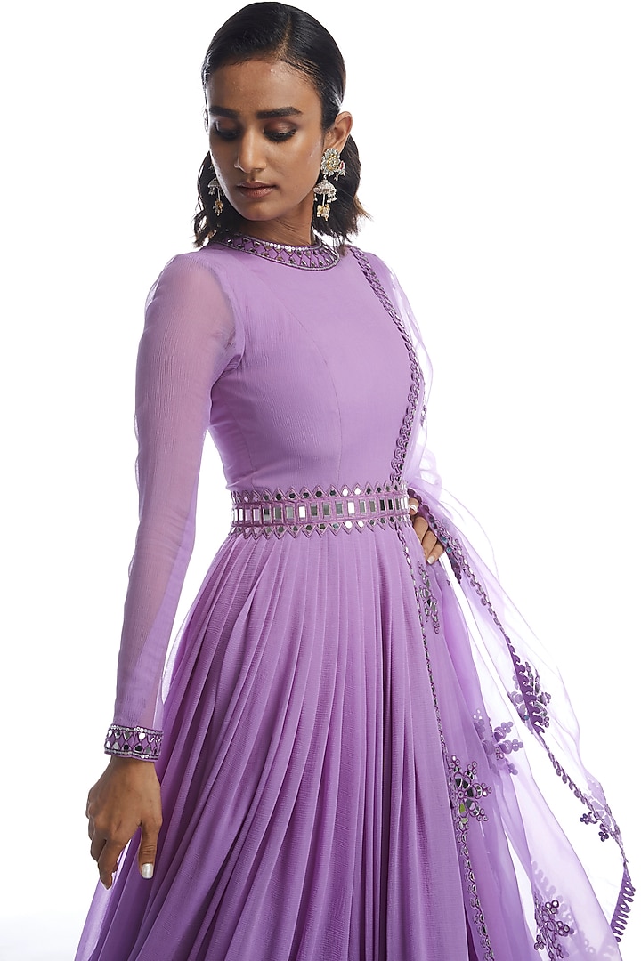 Catnip Purple Hand Embellished Wedding Anarkali Set by Vvani by Vani Vats at Pernia's Pop Up Shop