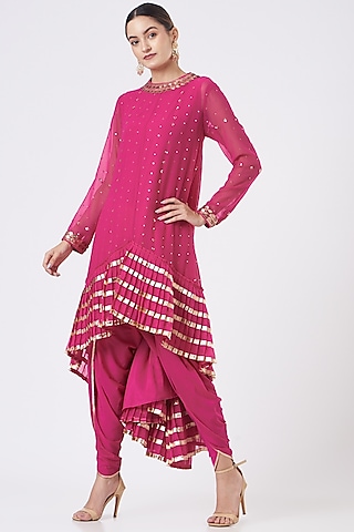 Fuschia Pink Crepe Dhoti Set by Vvani By Vani Vats