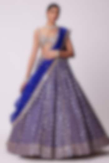 Persian Blue Organza Mirror Embellished Bridal lehenga for 22 Lehenga Set by Vvani By Vani Vats at Pernia's Pop Up Shop