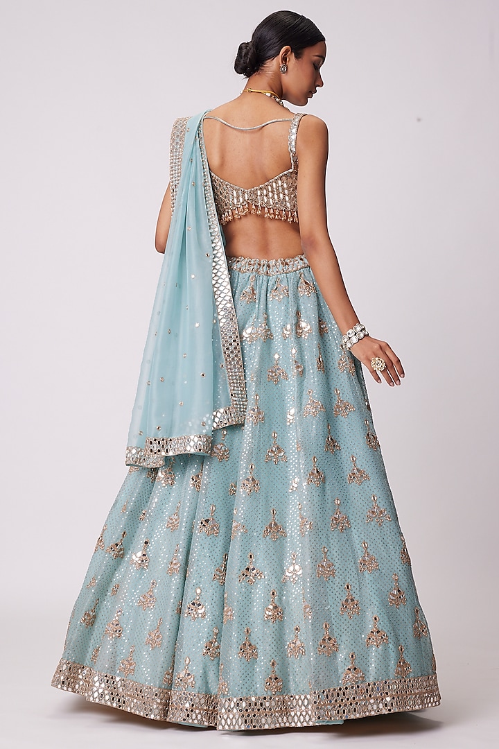 Powder Blue Organza Sequins Embroidered Bridal Lehenga Set by Vvani By Vani Vats at Pernia's Pop Up Shop
