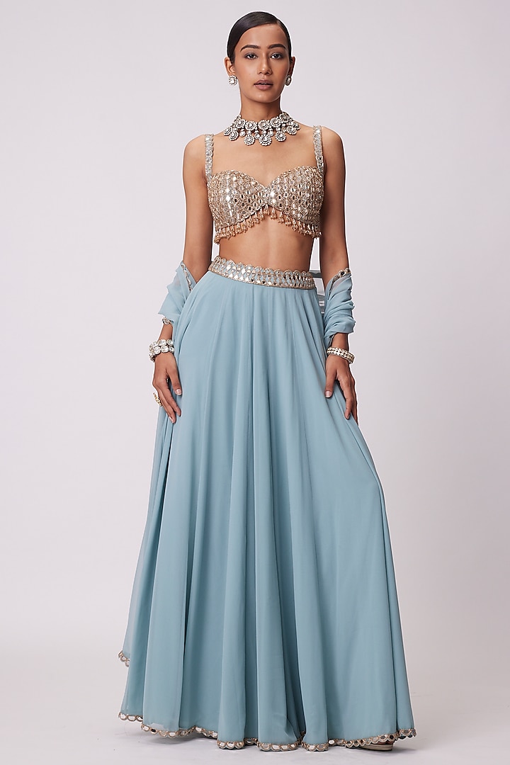 Powder Blue Georgette Lehenga Pant Set by Vvani By Vani Vats at Pernia's Pop Up Shop