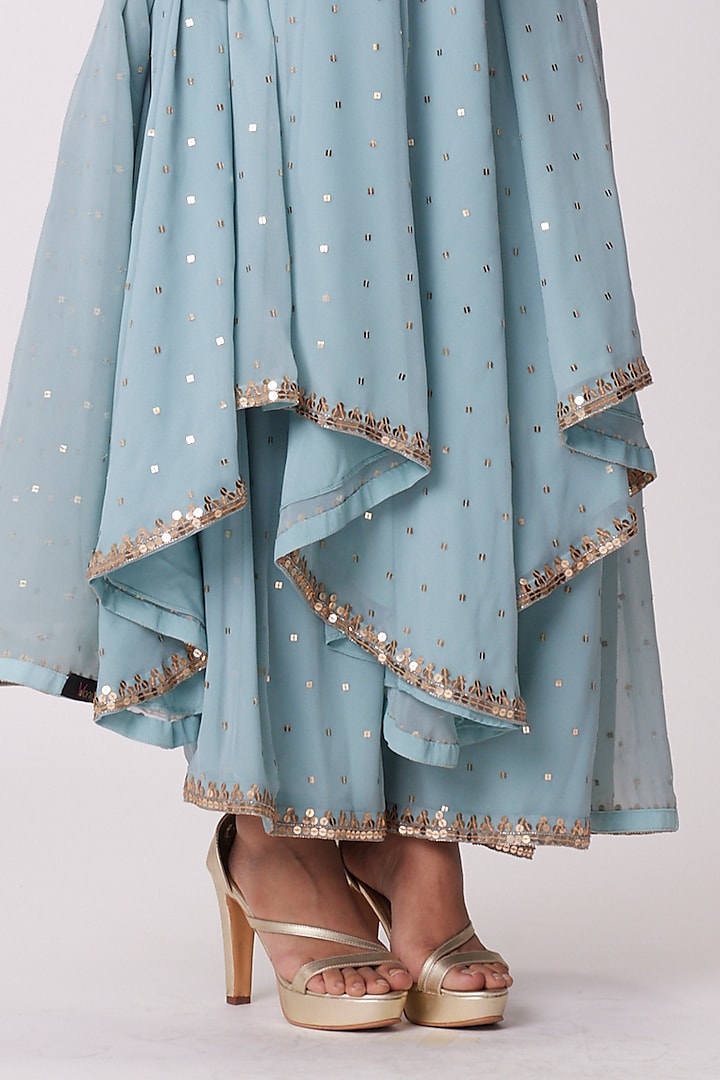 Powder Blue Georgette Hand Embroidered Kurta Set by Vvani By Vani Vats at Pernia's Pop Up Shop