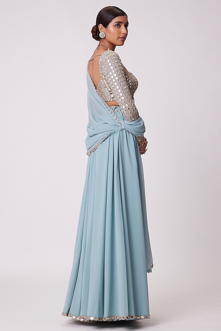 Powder Blue Georgette Lehenga Pant Set by Vvani By Vani Vats at Pernia's Pop Up Shop