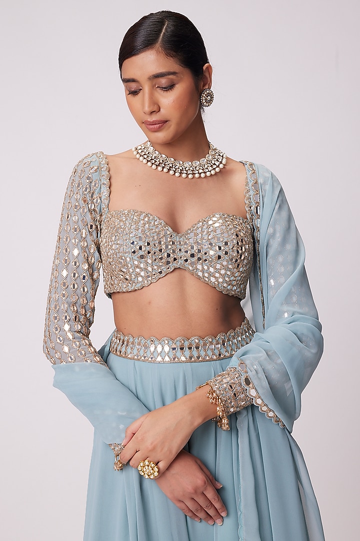 Powder Blue Georgette Lehenga Pant Set by Vvani By Vani Vats at Pernia's Pop Up Shop