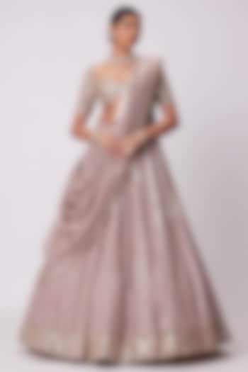 Ash Pink Organza Sequins Embroidered Bridal Lehenga Set by Vvani By Vani Vats at Pernia's Pop Up Shop
