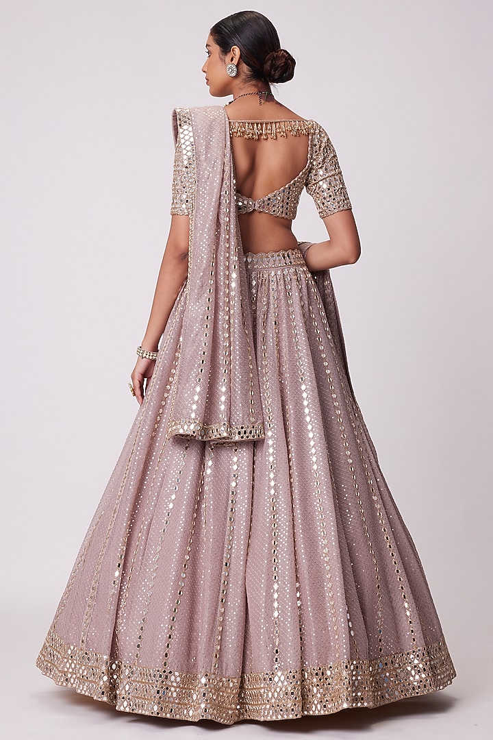 Ash Pink Organza Sequins Embroidered Bridal Lehenga Set by Vvani By Vani Vats at Pernia's Pop Up Shop