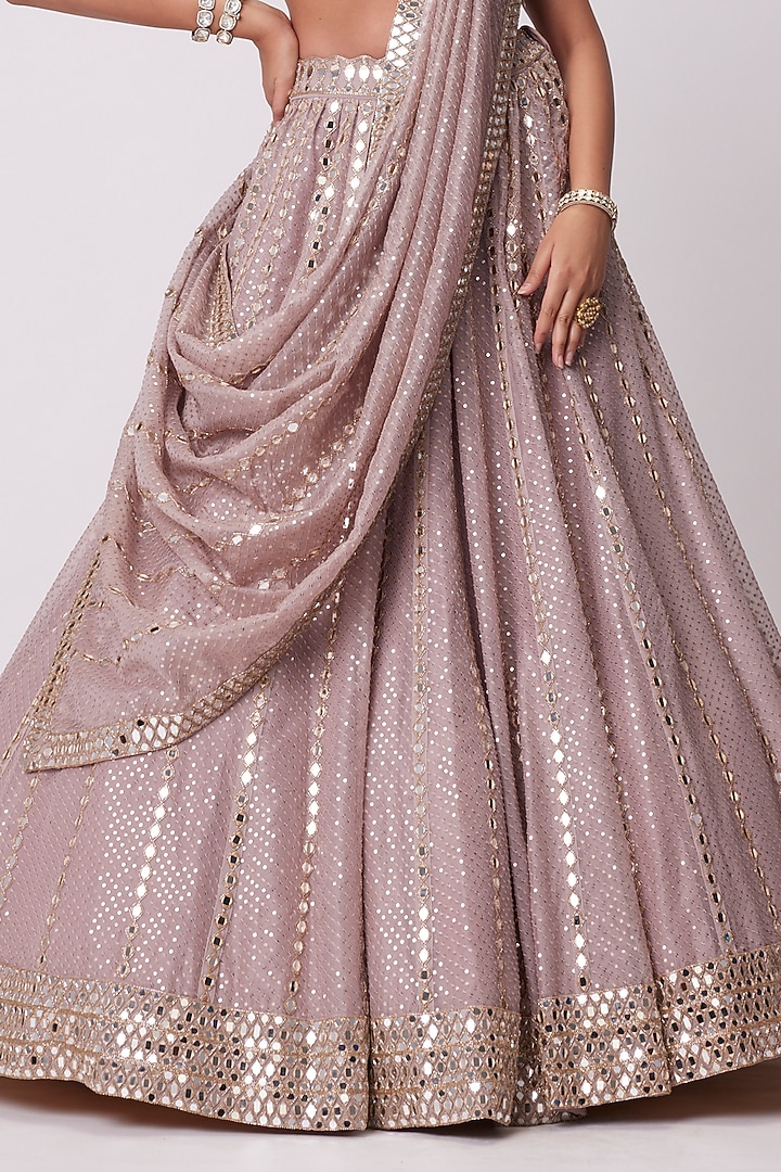 Ash Pink Organza Sequins Embroidered Bridal Lehenga Set by Vvani By Vani Vats at Pernia's Pop Up Shop