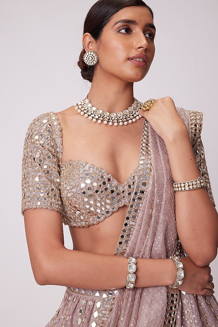 Ash Pink Organza Sequins Embroidered Bridal Lehenga Set by Vvani By Vani Vats at Pernia's Pop Up Shop