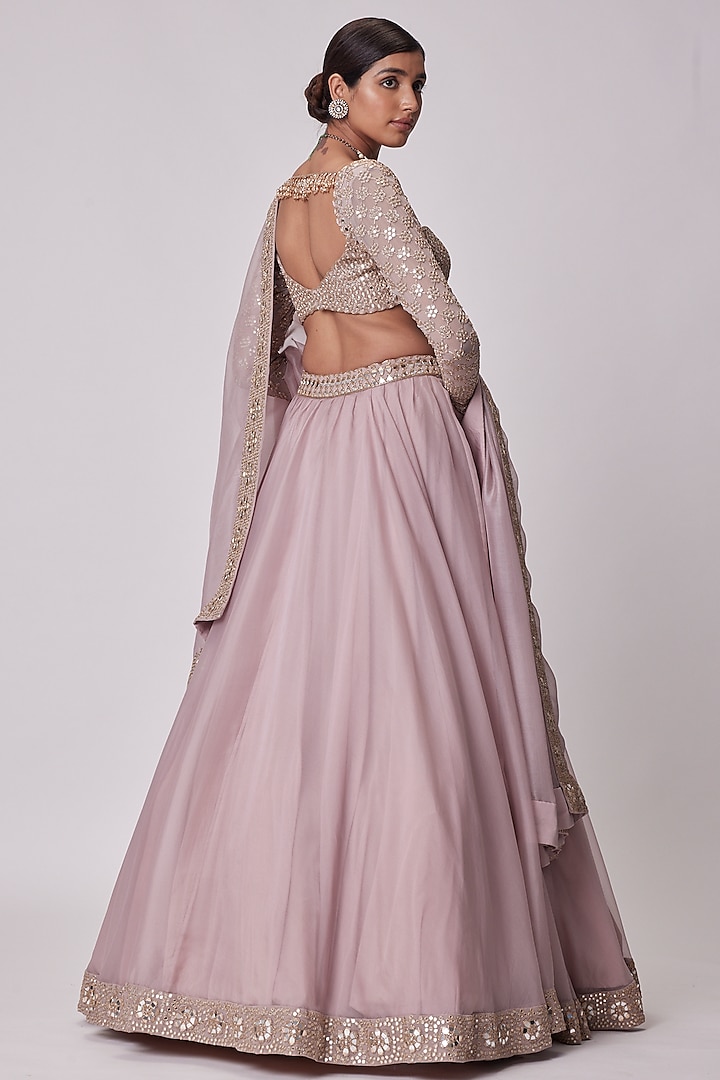 Ash Pink Organza Wedding Lehenga Set by Vvani By Vani Vats at Pernia's Pop Up Shop