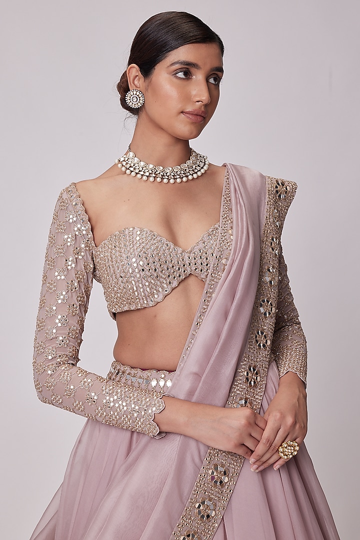Ash Pink Organza Wedding Lehenga Set by Vvani By Vani Vats at Pernia's Pop Up Shop
