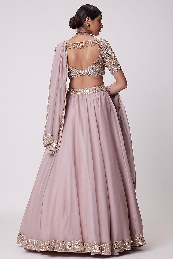 Ash Pink Organza Wedding Lehenga Set by Vvani By Vani Vats at Pernia's Pop Up Shop