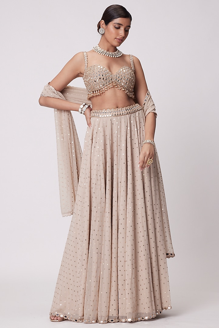 Light Beige Georgette Lehenga Pant Set by Vvani By Vani Vats at Pernia's Pop Up Shop