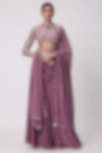 Mud Mauve Georgette Lehenga Pant Set by Vvani By Vani Vats at Pernia's Pop Up Shop
