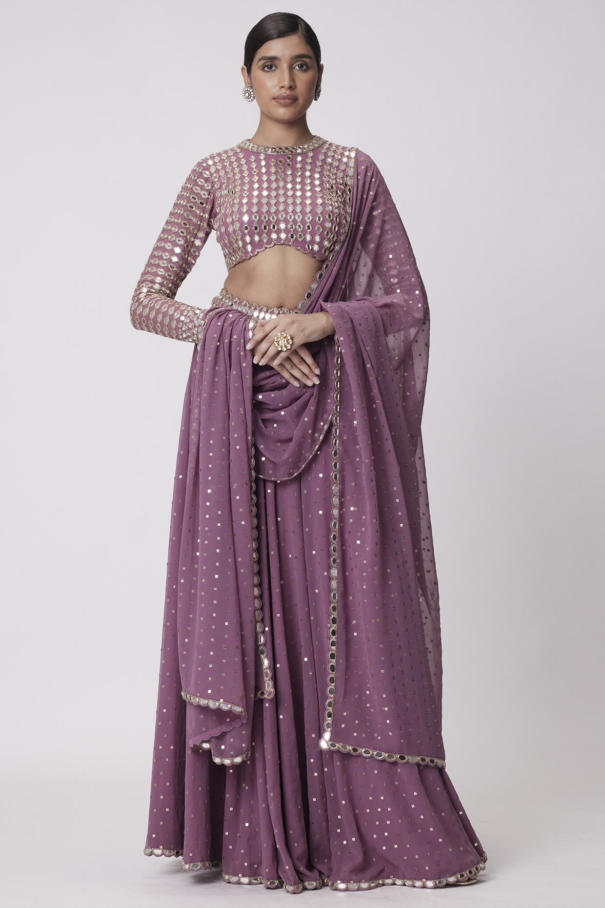 Mud Mauve Georgette Lehenga Pant Set by Vvani By Vani Vats at Pernia's Pop Up Shop