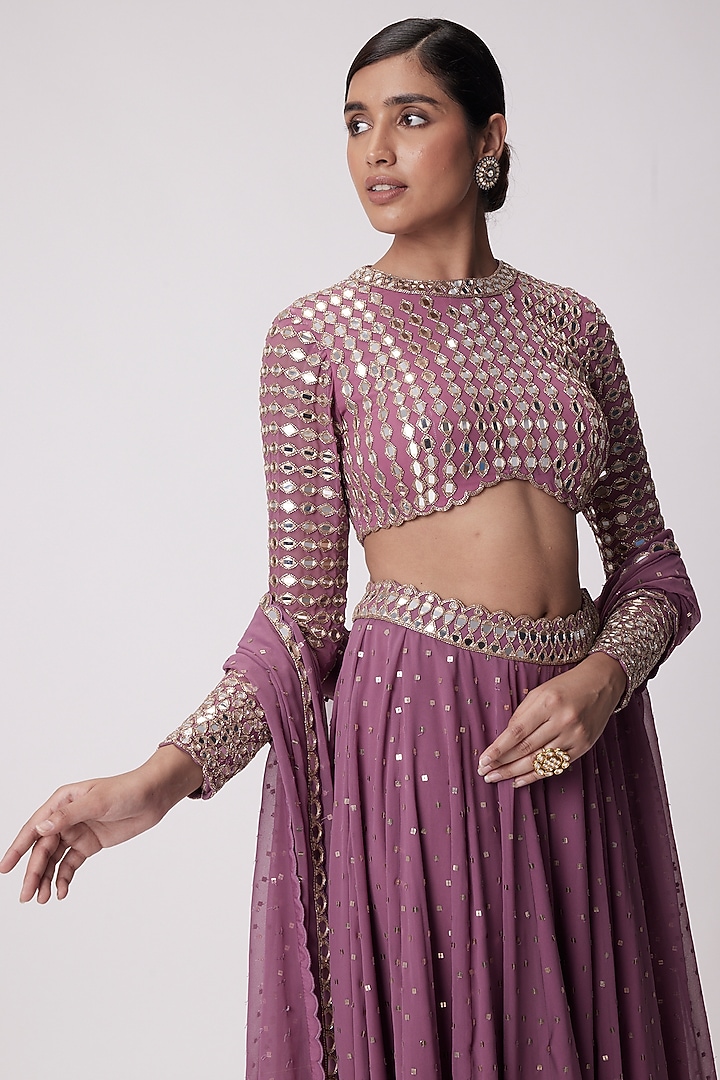 Mud Mauve Georgette Lehenga Pant Set by Vvani By Vani Vats at Pernia's Pop Up Shop