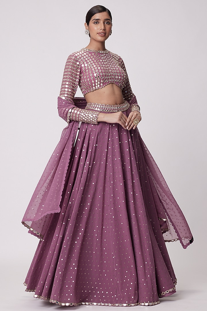 Mud Mauve Georgette Lehenga Pant Set by Vvani By Vani Vats at Pernia's Pop Up Shop