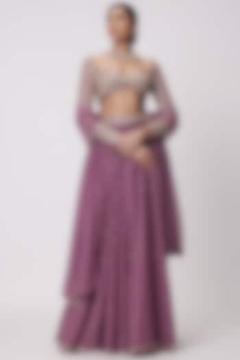 Mud Mauve Georgette Lehenga Pant Set by Vvani by Vani Vats at Pernia's Pop Up Shop