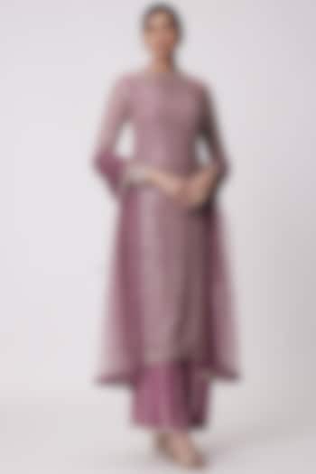 Mud Mauve Georgette Hand Embroidered Kurta Set by Vvani by Vani Vats at Pernia's Pop Up Shop