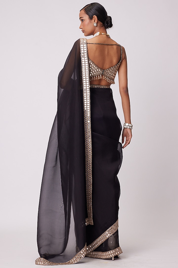 Black Organza Hand Embroidered Wedding Saree Set by Vvani by Vani Vats at Pernia's Pop Up Shop
