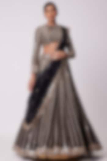 Black Organza Mirror Embroidered Bridal Lehenga Set by Vvani by Vani Vats at Pernia's Pop Up Shop