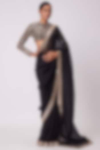 Black Organza Hand Embroidered Wedding Saree Set by Vvani by Vani Vats at Pernia's Pop Up Shop