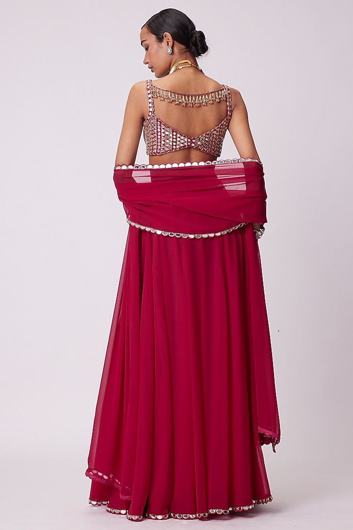 Crimson Red Georgette Lehenga Pants Set by Vvani By Vani Vats at Pernia's Pop Up Shop