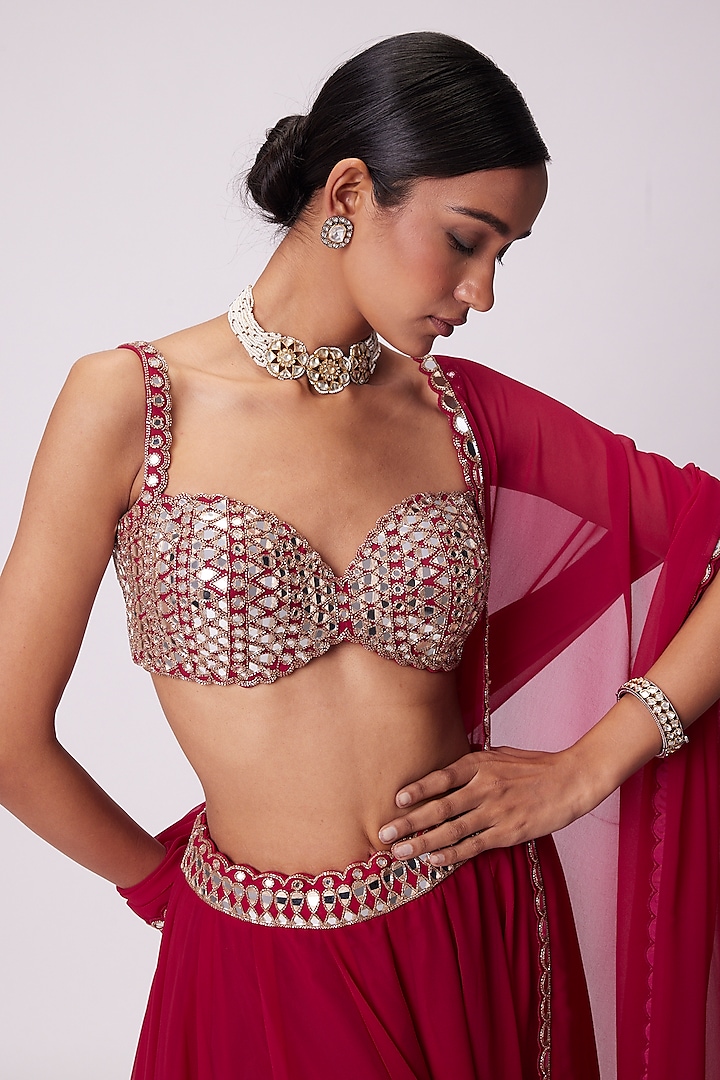 Crimson Red Georgette Lehenga Pants Set by Vvani By Vani Vats at Pernia's Pop Up Shop