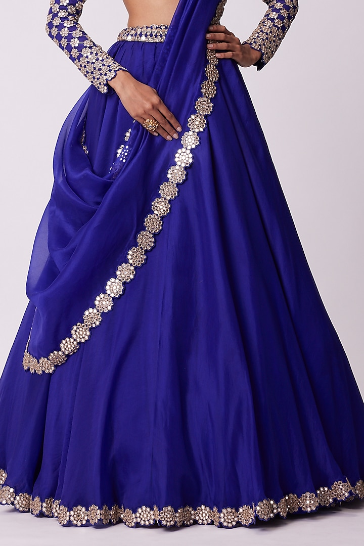 Persian Blue Organza Hand Embroidered Wedding Lehenga Set by Vvani By Vani Vats at Pernia's Pop Up Shop