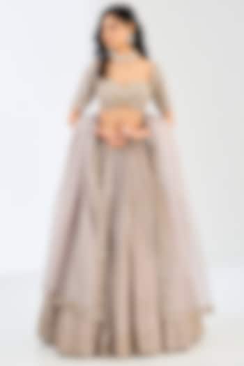 Ash Pink Georgette & Organza Floral Embroidered Bridal Lehenga Set by Vvani By Vani Vats at Pernia's Pop Up Shop