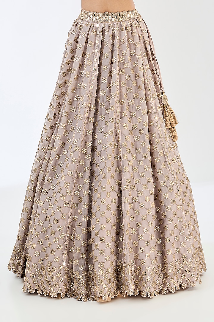 Ash Pink Georgette & Organza Floral Embroidered Bridal Lehenga Set by Vvani By Vani Vats at Pernia's Pop Up Shop