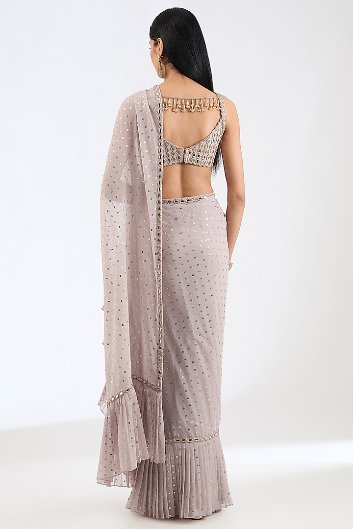 Ash Pink Georgette Frilled Wedding Saree Set by Vvani By Vani Vats at Pernia's Pop Up Shop