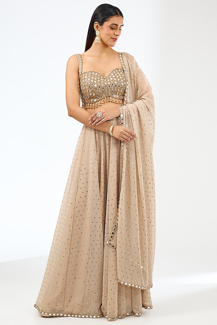 Light Beige Georgette  dulhan bday 22 may Lehenga Set by Vvani by Vani Vats at Pernia's Pop Up Shop