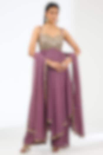 Mud Mauve Georgette Kurta Set by Vvani by Vani Vats at Pernia's Pop Up Shop