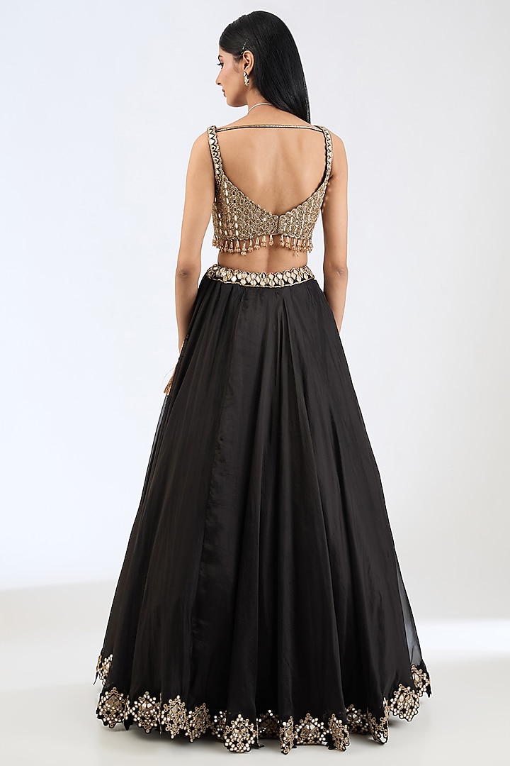 Black Organza Mirror Embroidered Wedding Lehenga Set by Vvani By Vani Vats at Pernia's Pop Up Shop