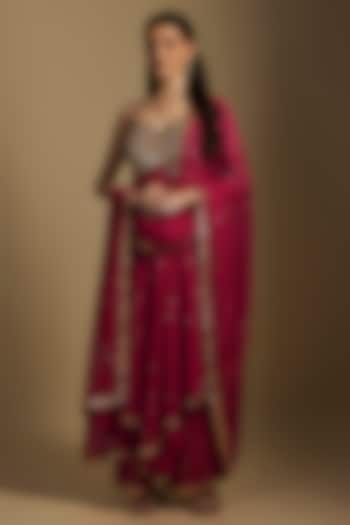 Crimson Red Georgette Mirror Embroidered High-Low Kurta Set by Vvani By Vani Vats at Pernia's Pop Up Shop