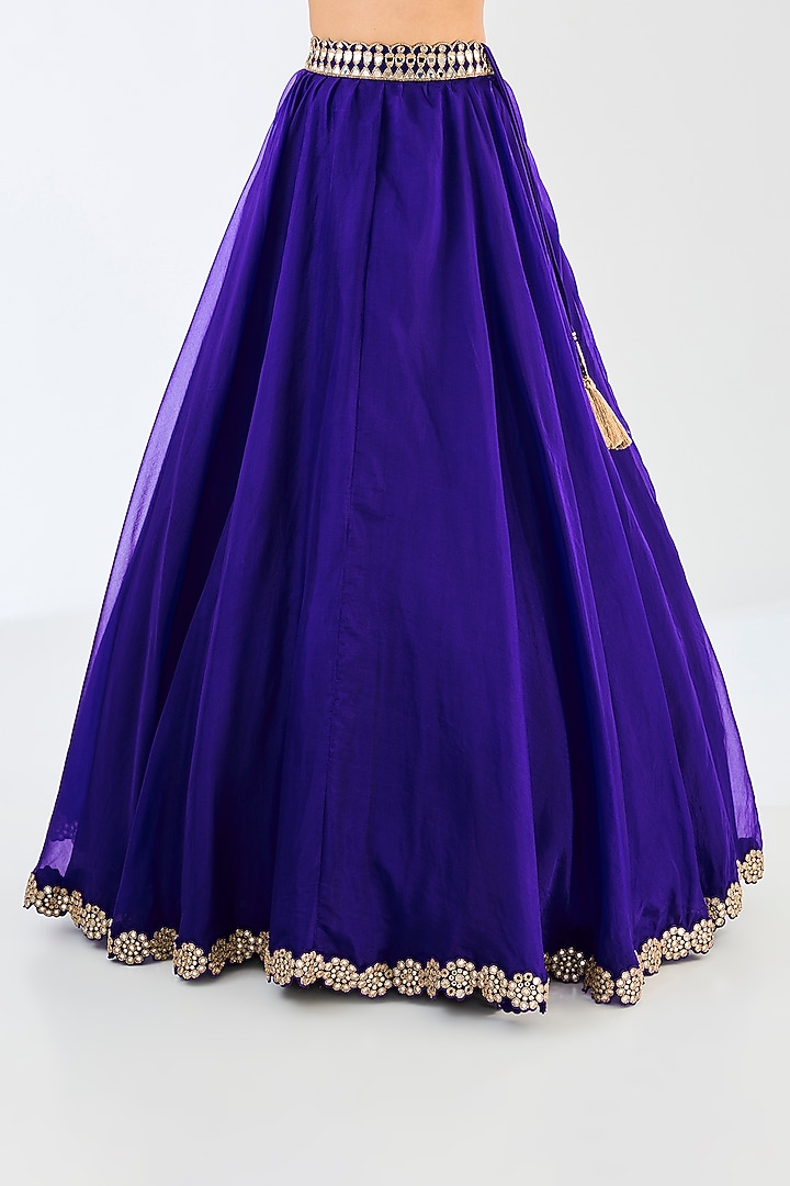Persian Blue Georgette & Organza Mirror Hand Embroidered Wedding Lehenga Set by Vvani By Vani Vats at Pernia's Pop Up Shop