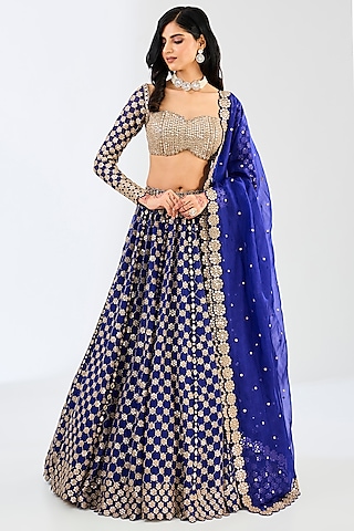 Persian Blue Organza Lehenga Set main image 0