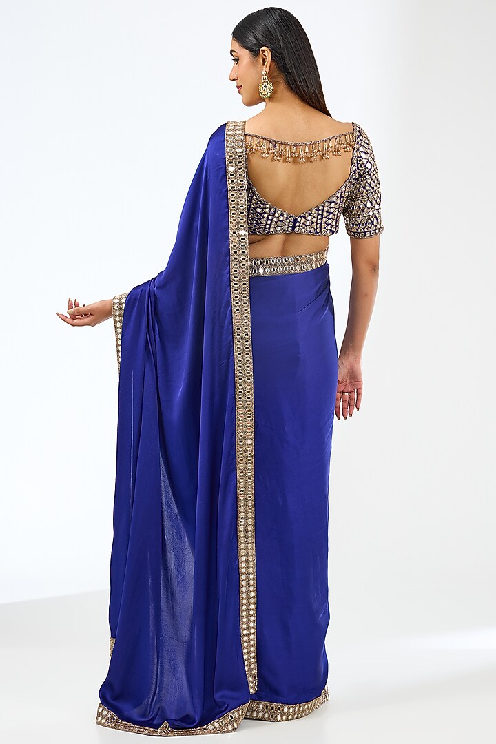 Persian Blue Satin Wedding Saree Set by Vvani by Vani Vats at Pernia's Pop Up Shop