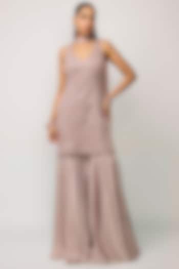 Ash Pink Satin Bridal Sharara Set by Vvani by Vani Vats at Pernia's Pop Up Shop
