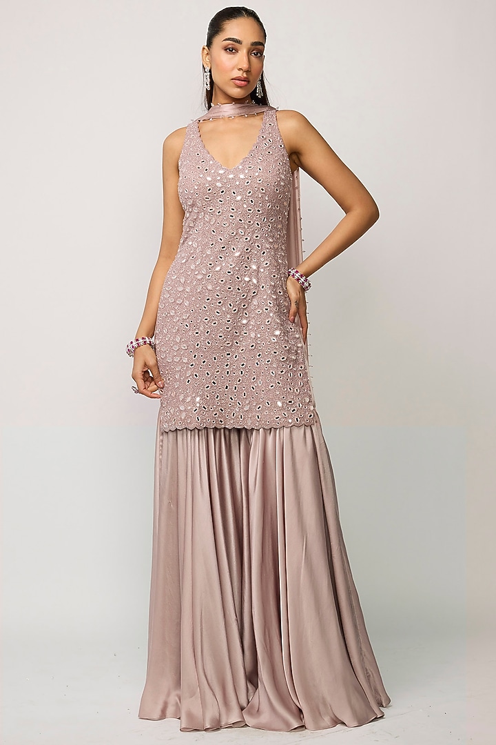 Ash Pink Satin Bridal Sharara Set by Vvani by Vani Vats at Pernia's Pop Up Shop