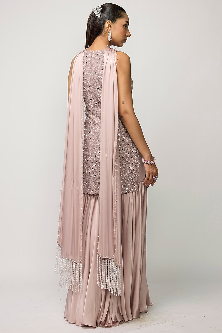 Ash Pink Satin Bridal Sharara Set by Vvani by Vani Vats at Pernia's Pop Up Shop