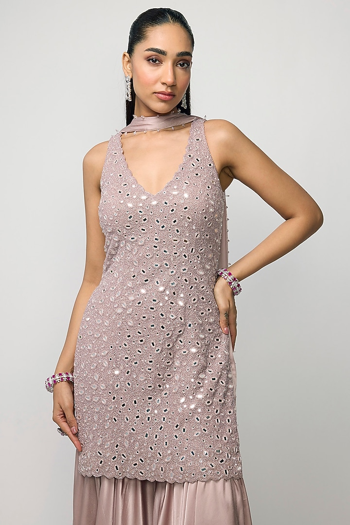 Ash Pink Satin Bridal Sharara Set by Vvani by Vani Vats at Pernia's Pop Up Shop
