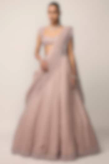 Ash Pink Net Sequins Embroidered Bridal Lehenga Set by Vvani by Vani Vats at Pernia's Pop Up Shop