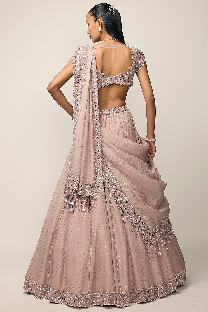 Ash Pink Net Sequins Embroidered Bridal Lehenga Set by Vvani by Vani Vats at Pernia's Pop Up Shop