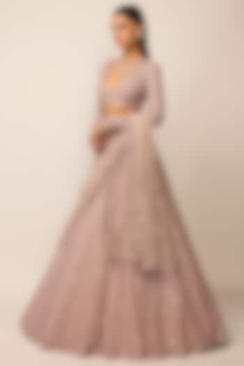 Ash Pink Organza Cutdana Embroidered Bridal Lehenga Set by Vvani by Vani Vats at Pernia's Pop Up Shop