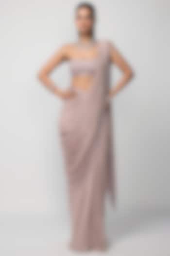 Ash Pink Georgette Tassels Embroidered Draped Reception Saree Set by Vvani by Vani Vats at Pernia's Pop Up Shop
