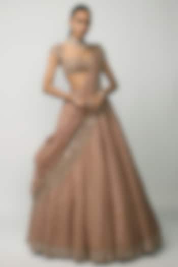 Bronze Rose Organza Cutdana Embroidered Bridal Lehenga Set by Vvani by Vani Vats at Pernia's Pop Up Shop